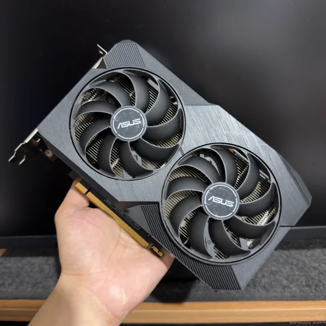 ASUS dual-fan graphics card, front view