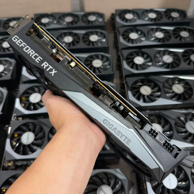Gigabyte GeForce RTX graphics card, side profile